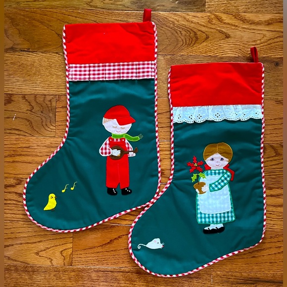 Set of 2 Vintage Christmas Stockings – Kids Theme – Made in Philippines - Picture 2 of 11